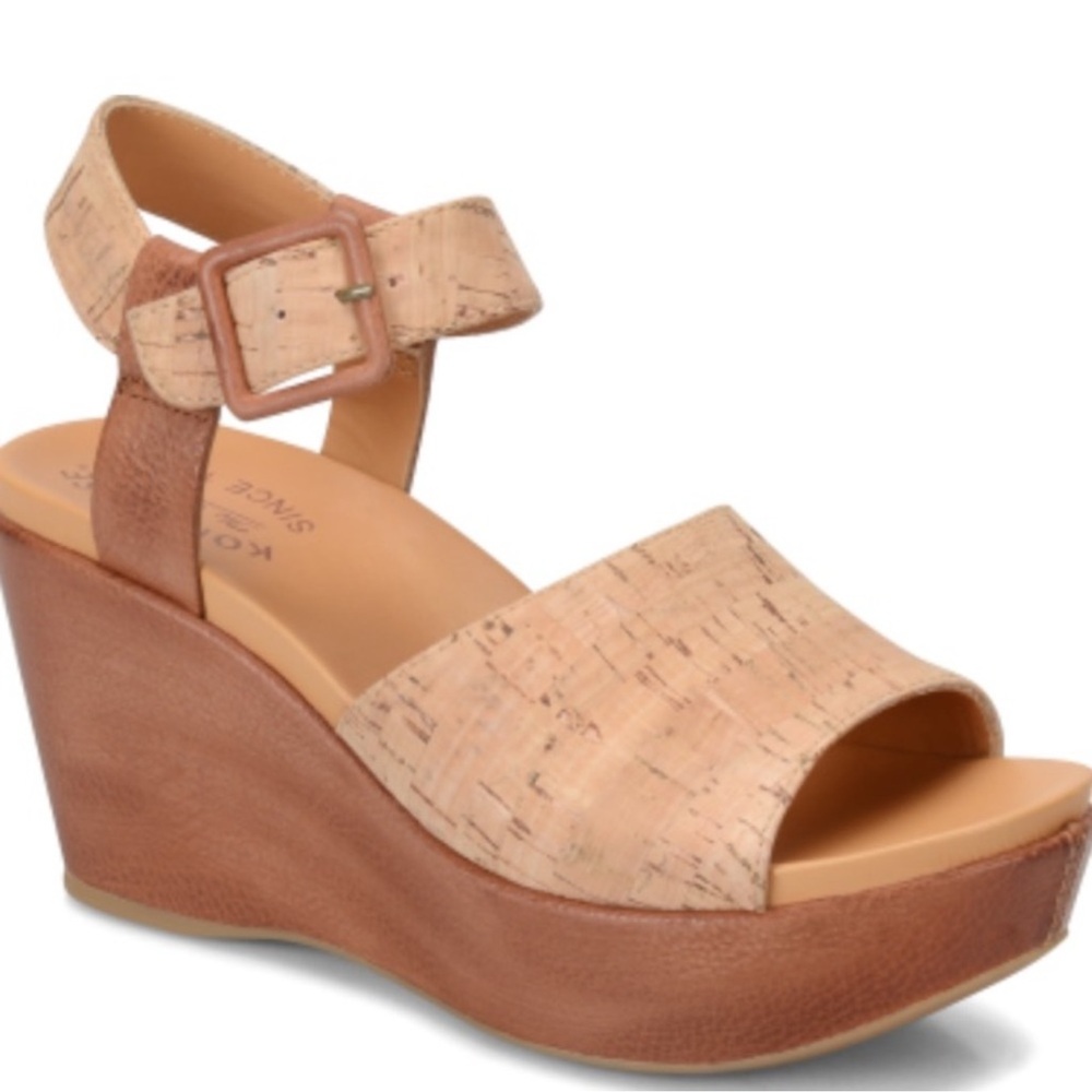 Kork-Ease Tan Wedge Sandals with Cork Texture